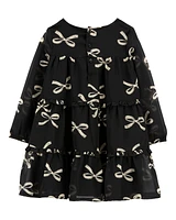 Toddler Bow Print Chiffon Holiday Dress