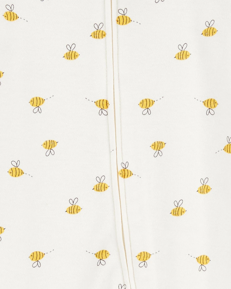 Baby Bee Print 2-Way Zip Cotton Sleeper Pyjamas - Cream
