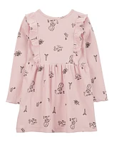 Toddler Paris-Print Long-Sleeve Dress - Pink