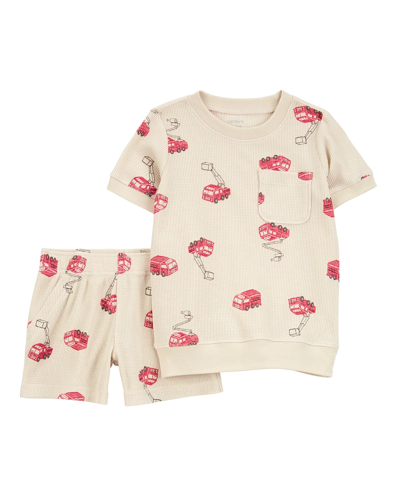 Toddler 2-Piece Fire Truck Outfit Set - Ivory