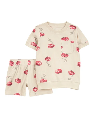 Toddler 2-Piece Fire Truck Outfit Set - Ivory