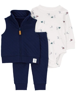 3-Piece Quilted Little Vest Set