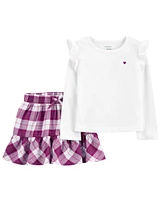 Baby 2-Piece Flutter Top & Plaid Flannel Skort Set