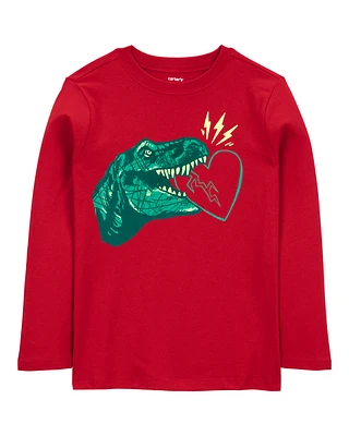 Kid Valentine's Day Dinosaur Long-Sleeve Tee - Red