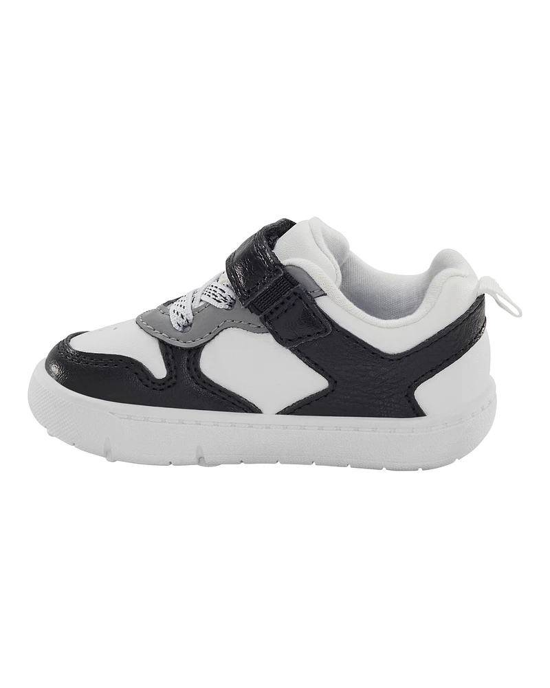 Baby Every Step® First Walker  Faux Leather Fashion Sneakers - White/Black