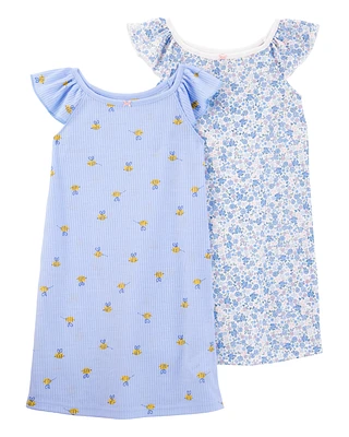 Kid 2-Pack Floral Nightgowns - Blue