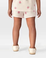 Toddler Strawberry Print Waffle Knit Shorts - Ivory
