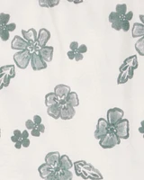 Baby 2-Piece Flutter-Sleeve Floral Bodysuit & Short Set - Ivory/Green
