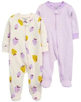 Baby 2-Pack Strawberry Zip-Up Cotton Sleeper Pyjamas