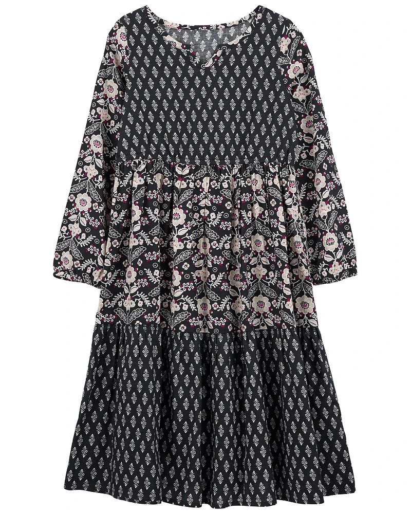 Floral Drapey Twill Dress