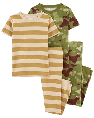 4-Piece Camo Striped 100% Snug Fit Cotton Pyjamas
