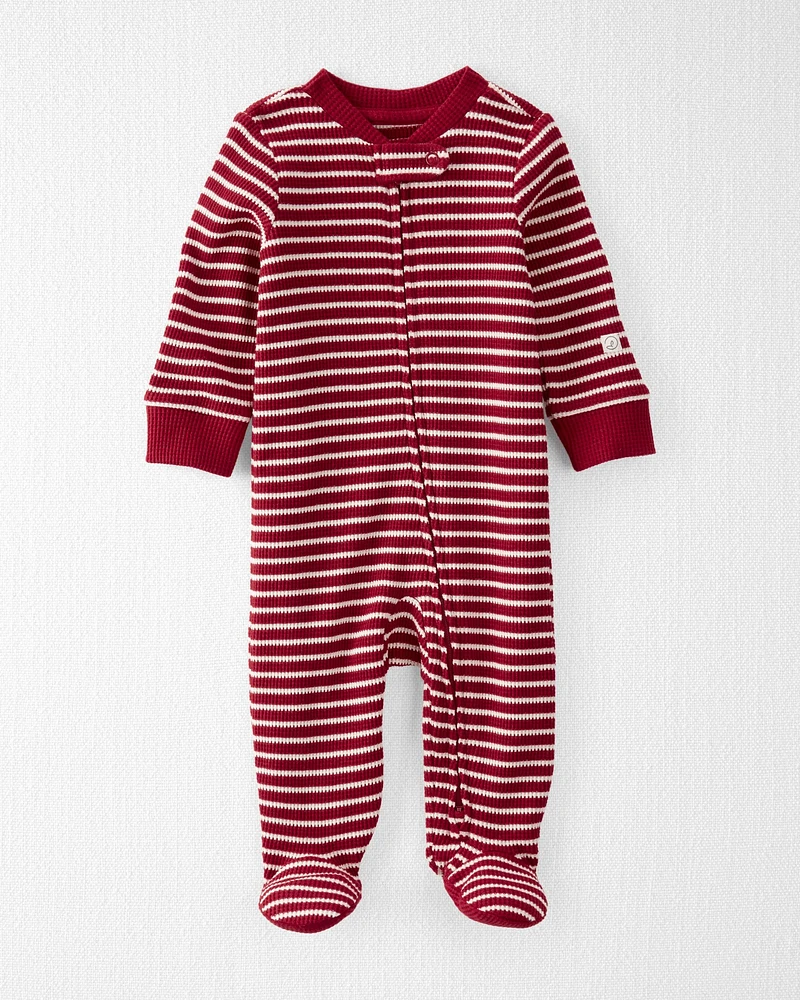 Baby Waffle Knit Sleeper Pyjamas Made with Organic Cotton Stripes