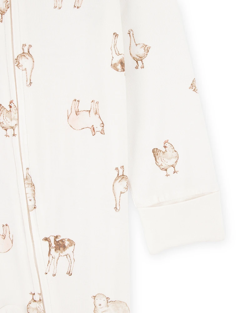 Baby Farm Animals Print 2-Way Zip PurelySoft Sleeper Pyjamas - Ivory