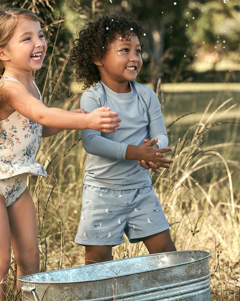 Toddler Boy Recycled Seagull-Print Swim Trunks