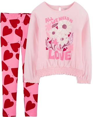 Kid 2-Piece Heart Knit Top & Leggings Set