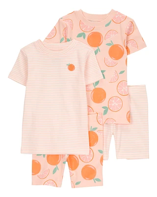Baby Orange Print Snug Fit Cotton 4-Piece Pyjamas