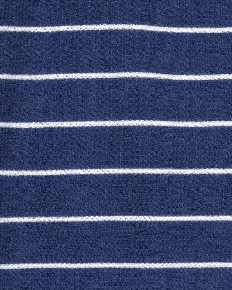 Boys Striped Loose Fit Waffle Knit 2-Piece Pyjamas - Navy