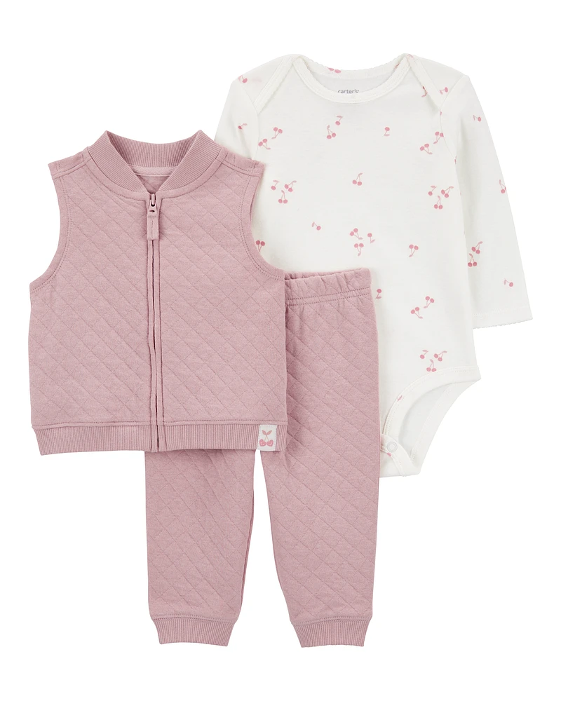 Baby 3-Piece Quilted Little Vest Set