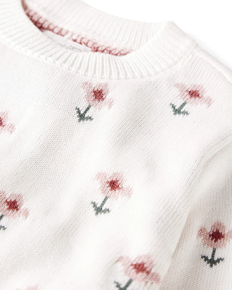 Toddler Organic Cotton Knit Sweater Wildflower Print