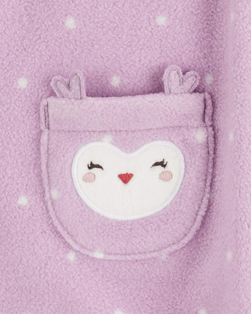 Baby Owl Hooded Zip-Up Fleece Jumpsuit