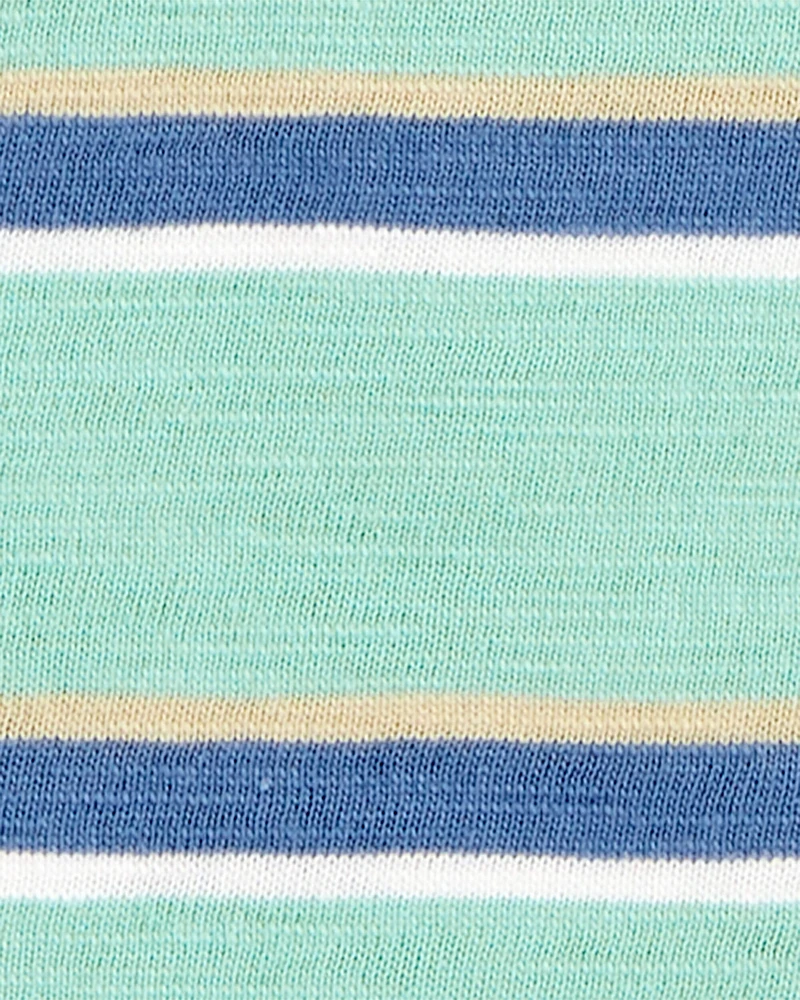 Baby Striped Cotton Blend Short-Sleeve Henley - Green