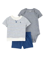 Baby 3-Piece Striped Anchor Outfit Set - Blue