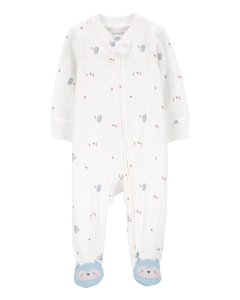 Baby Owl 2-Way Zip Cotton Sleeper Pyjamas