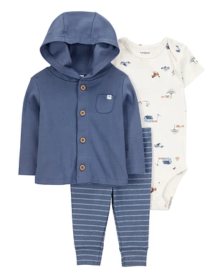 Baby 3-Piece Barn Print Little Cardigan Set
