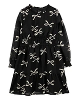 Kid Bow Print Chiffon Holiday Dress