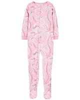 1-Piece Fleece Pink Swirl Footed Pyjamas
