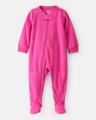 Toddler Girl Bow Loose Fit Long-Sleeve 2-Way Zip 1-Piece pyjamas - Pink