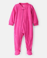 Toddler Girl Bow Loose Fit Long-Sleeve 2-Way Zip 1-Piece pyjamas - Pink