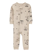 Baby Pirate Print Snug Fit Cotton Footless 1-Piece Pyjamas - Khaki