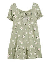 Kid Smocked Floral Dress- Green