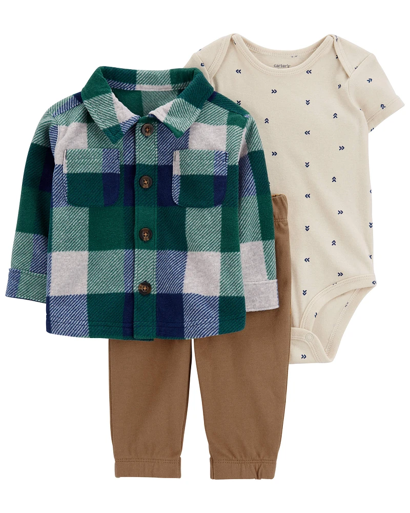 Baby 3-Piece Plaid Fleece Little Jacket Set