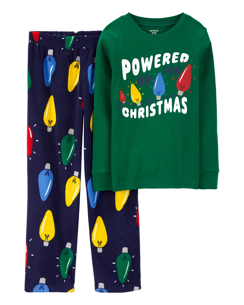 Kid 2-Piece Christmas Lights Cotton & Velboa Pyjamas