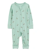 Baby Palm Tree Print 2-Way Zip PurelySoft Convertible Foot Sleeper Pyjamas - Mint