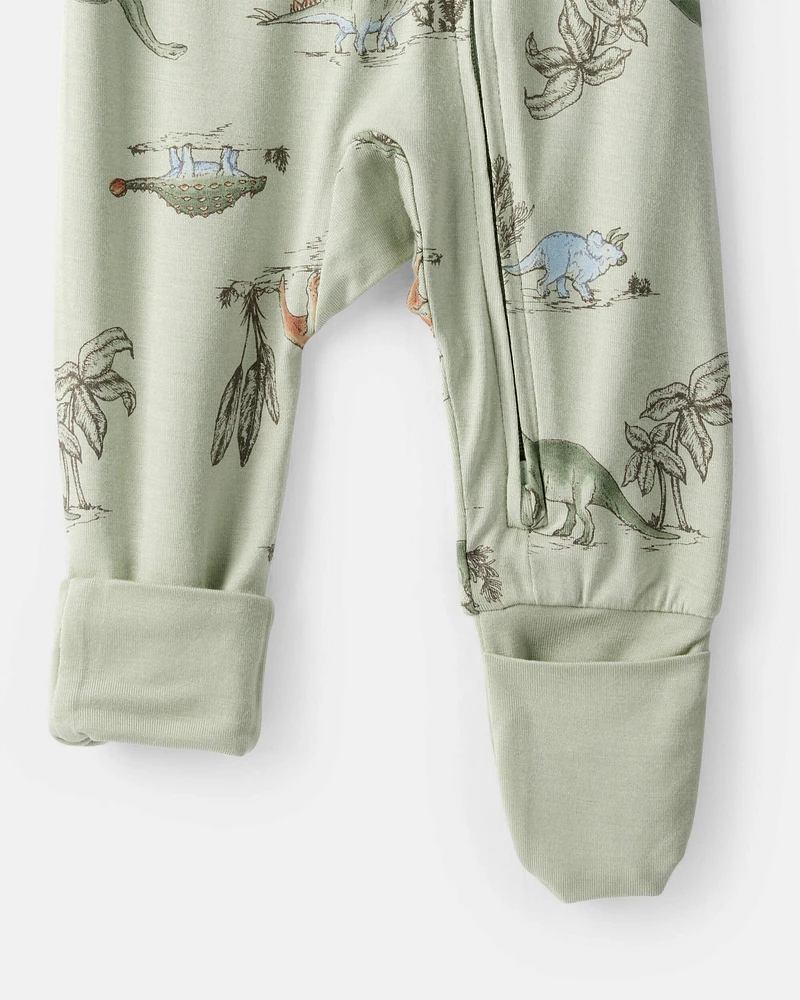 Baby Boy Dinosaur Print PurelySoft Long-Sleeve Sleeper - Green