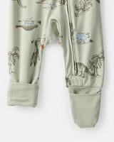 Baby Boy Dinosaur Print PurelySoft Long-Sleeve Sleeper - Green