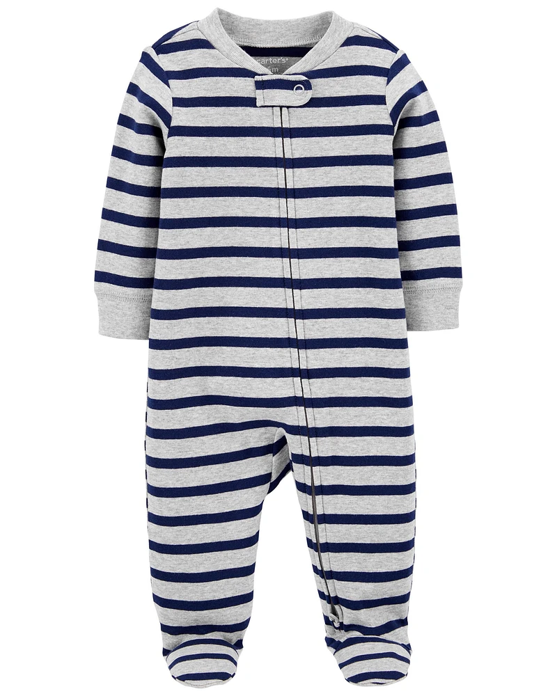 Baby Striped 2-Way Zip Cotton Footed Sleeper