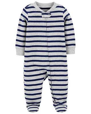 Baby Striped 2-Way Zip Cotton Footed Sleeper