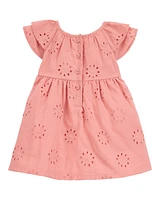 Baby Eyelet Cotton Dress - Pink