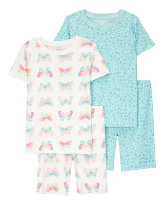 Kid Butterfly Print Snug Fit Cotton 4-Piece Pyjamas
