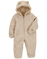 Baby Tan Quilted Sherpa Snowsuit