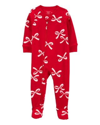 Baby 1-Piece Christmas Bow Fleece Footie Pyjamas