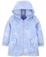 Fleece-Lined Butterfly Print Rain Jacket