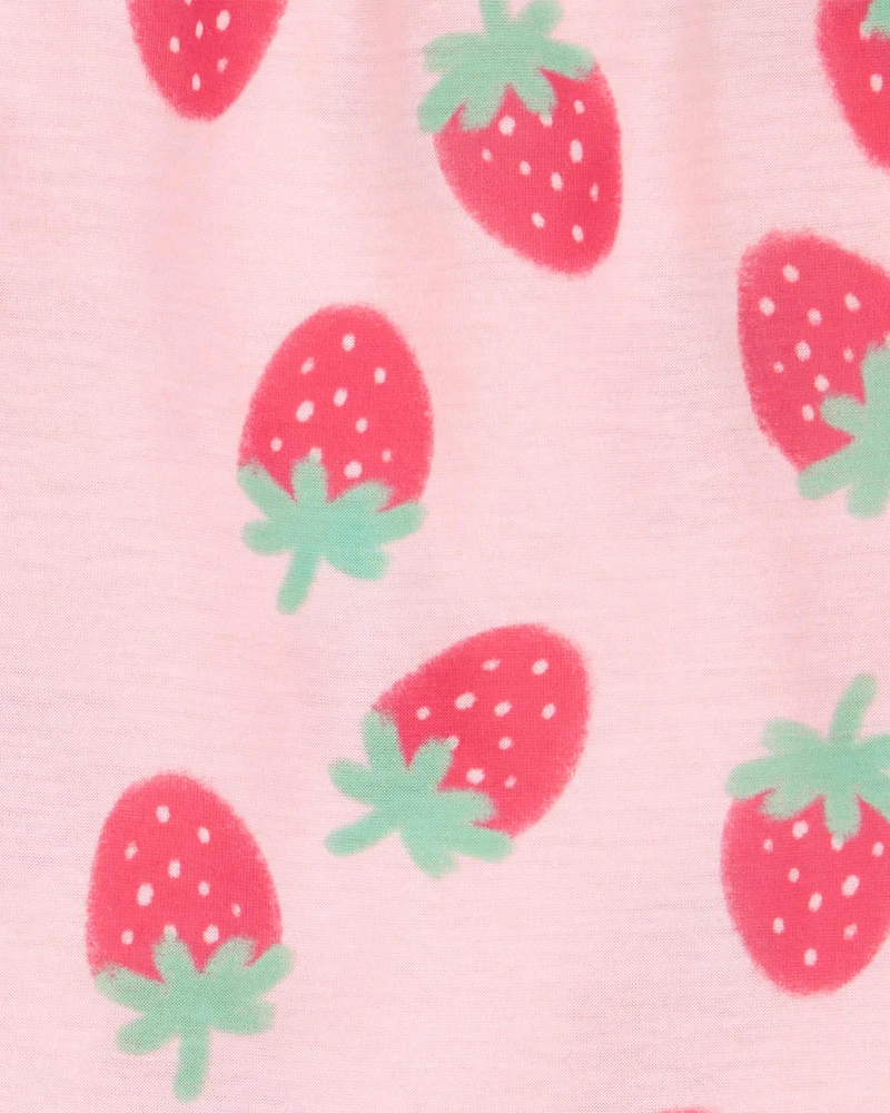 Toddler Girl Strawberry Print Loose Fit 2-Piece Pyjamas - Pink
