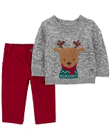 Baby 2-Piece Reindeer Sweater & Corduroy Pant Set