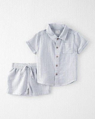 Toddler 2-Piece Organic Cotton Gauze Checkered-Print Set