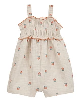 Baby Smocked Floral Print Sleeveless Romper
